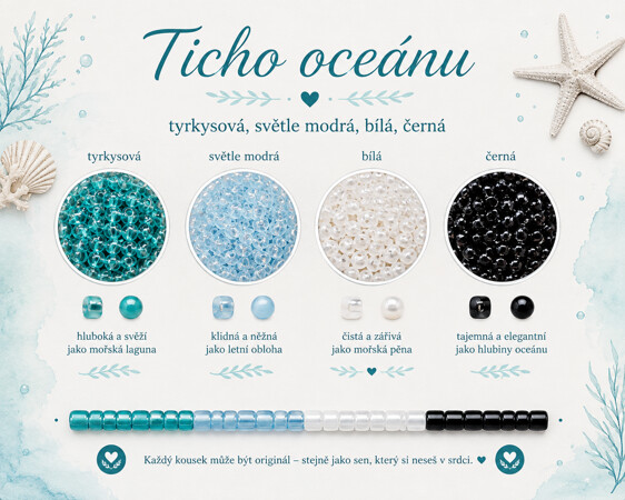 Ticho oceánu<br>
tyrkysová · světle modrá · bílá · černá