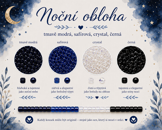 Noční obloha<br>
tmavě modrá · safírová · crystal · černá