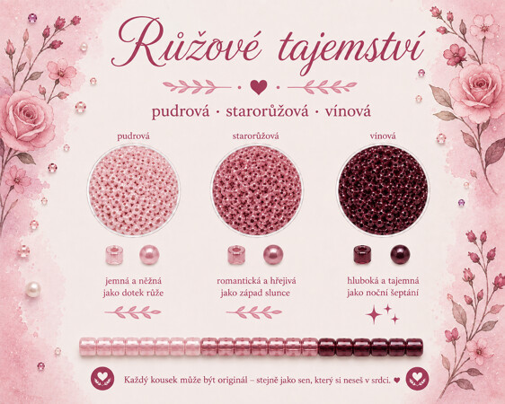 Růžové tajemství – pudrová · starorůžová · vínová