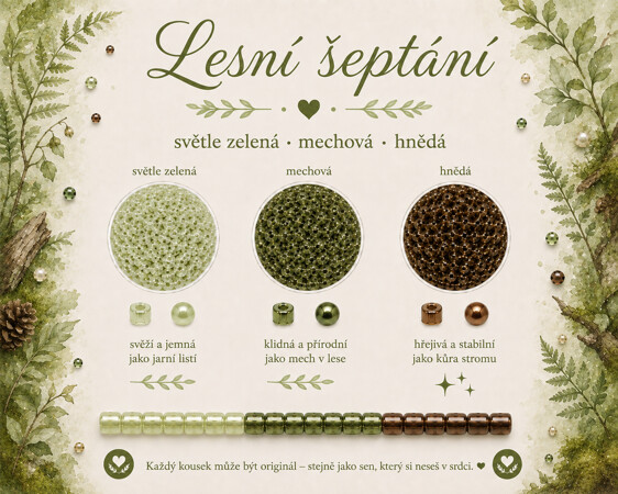 Lesní šeptání – světle zelená · mechová · hnědá